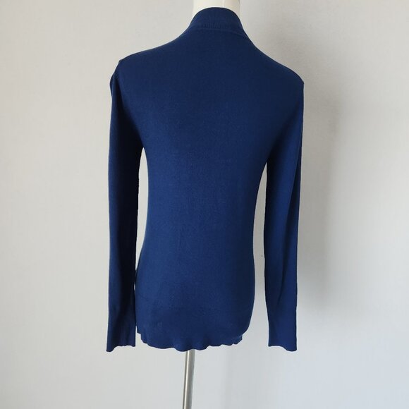 M.M.LAFLEUR Mock Neck Sweater Pullover Italian Viscose Blend Navy Blue - Picture 5 of 11